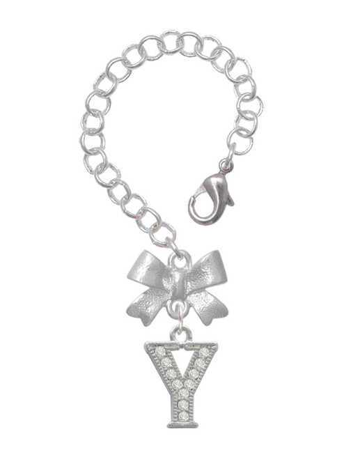 Silver Plated Crystal Initial - Y - Bow Charm Accessory for Tumblers and Thermal Cups