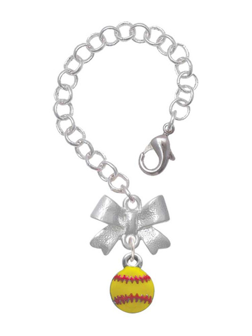 Silver Plated Mini Yellow Softball - Bow Charm Accessory for Tumblers and Thermal Cups
