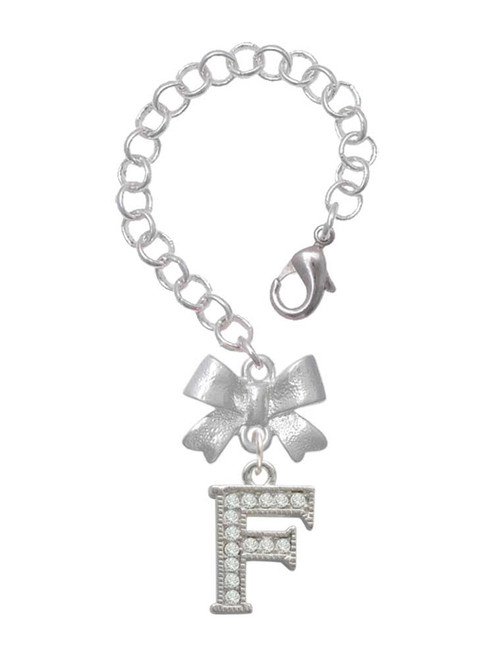 Silver Plated Crystal Initial - F - Bow Charm Accessory for Tumblers and Thermal Cups