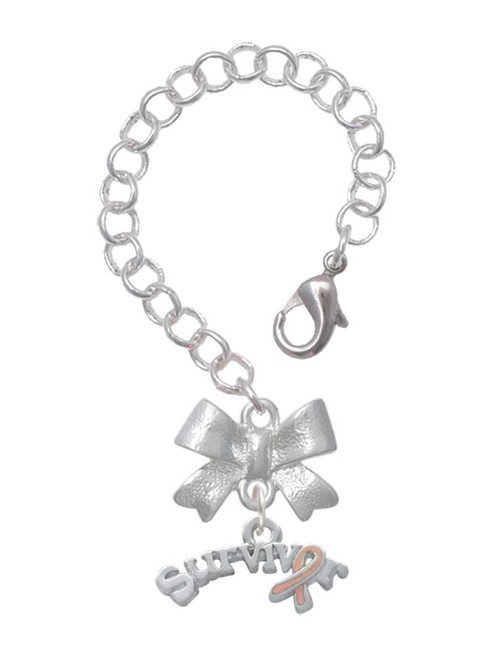 Silver Plated Survivor with Pink Ribbon - Bow Charm Accessory for Tumblers and Thermal Cups