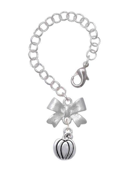 Silver Plated Small Pumpkin - Bow Charm Accessory for Tumblers and Thermal Cups