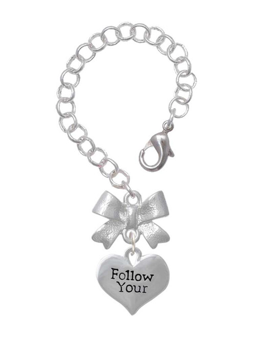 Silver Plated Follow Your Heart - Bow Charm Accessory for Tumblers and Thermal Cups