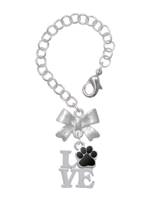Silver Plated Love with Black Paw - Bow Charm Accessory for Tumblers and Thermal Cups