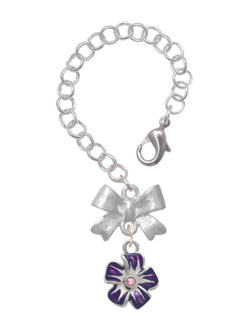 Silver Plated Purple and White African Violet Flower - Bow Charm Accessory for Tumblers and Thermal Cups