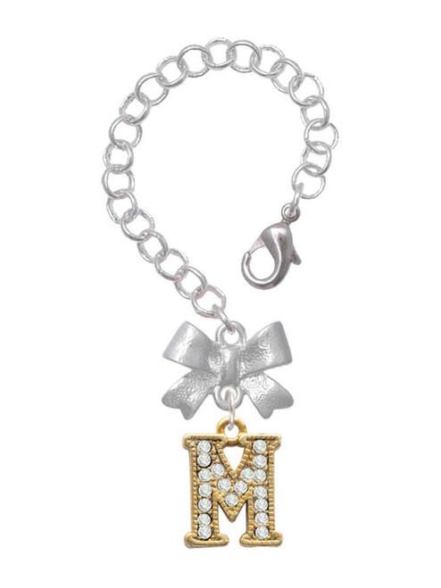 Gold-tone Crystal Initial - M - Bow Charm Accessory for Tumblers and Thermal Cups