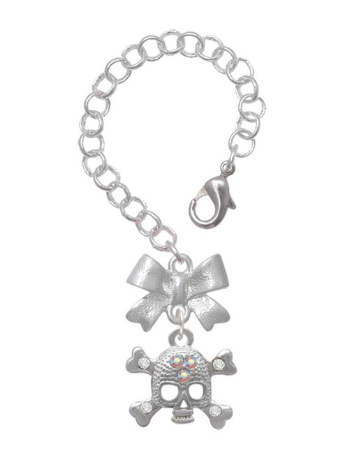 Silver Plated Skull with 3 AB Crystals - Bow Charm Accessory for Tumblers and Thermal Cups