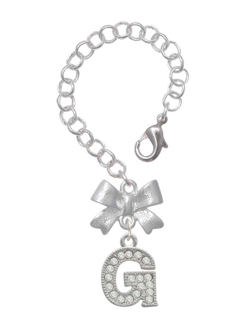 Silver Plated Crystal Initial - G - Bow Charm Accessory for Tumblers and Thermal Cups