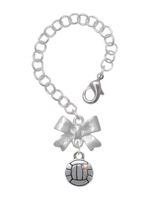 Silver Plated Mini Volleyball/Water polo - Bow Charm Accessory for Tumblers and Thermal Cups