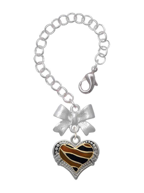 Two-tone Enamel Tiger Print Heart - Bow Charm Accessory for Tumblers and Thermal Cups