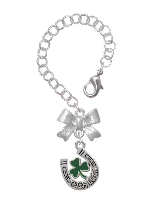 Silver Plated Irish Luck Horseshoe with Shamrock - Bow Charm Accessory for Tumblers and Thermal Cups