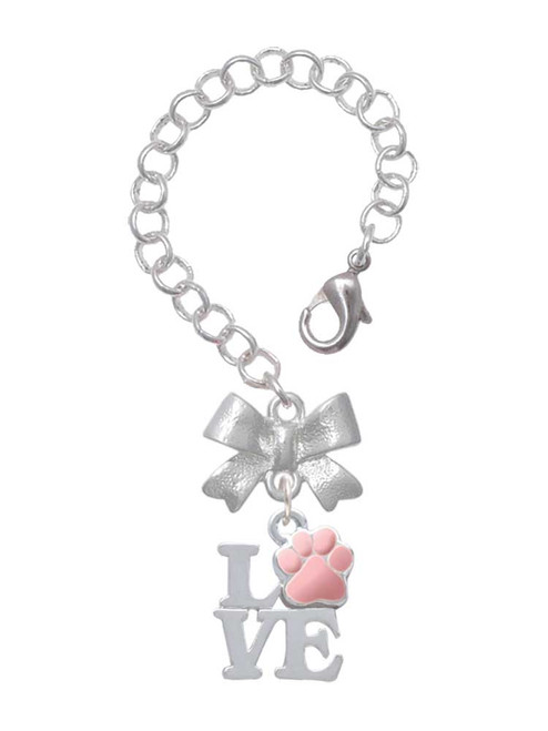 Silver Plated Love with Pink Paw - Bow Charm Accessory for Tumblers and Thermal Cups