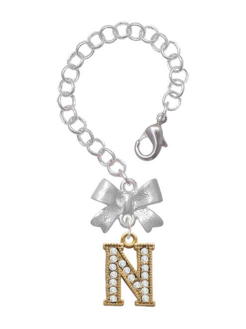 Gold-tone Crystal Initial - N - Bow Charm Accessory for Tumblers and Thermal Cups