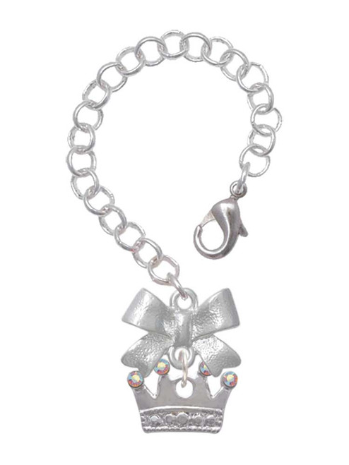 Silver Plated Crown with Crystals and Textured Bottom - Bow Charm Accessory for Tumblers and Thermal Cups