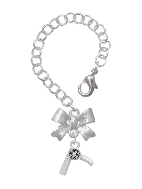 Silver Plated 3-D Hair Dryer - Bow Charm Accessory for Tumblers and Thermal Cups