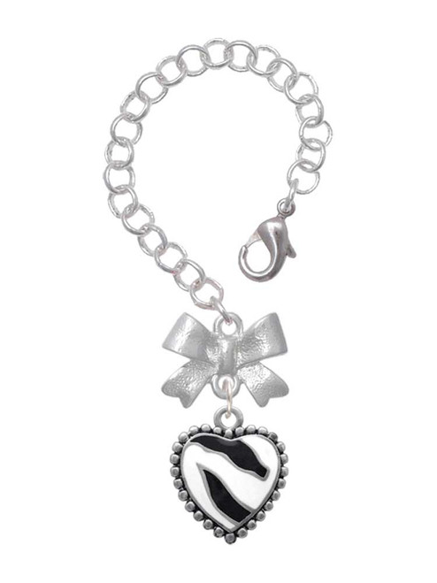 Silver Plated Black & White Zebra Print Heart - Bow Charm Accessory for Tumblers and Thermal Cups