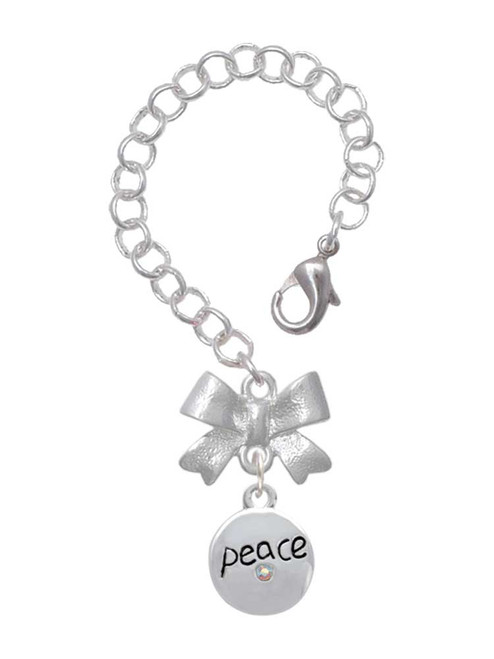Silver Plated Peace with AB Crystal and Dove - Bow Charm Accessory for Tumblers and Thermal Cups