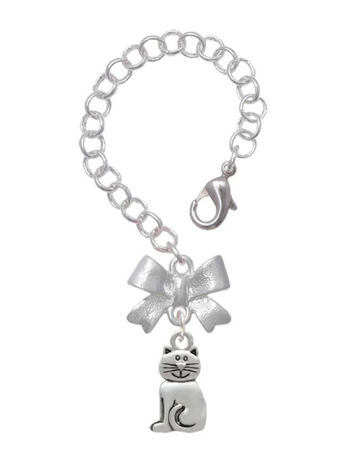 Silver Plated 2-D Smiling Cat - Bow Charm Accessory for Tumblers and Thermal Cups