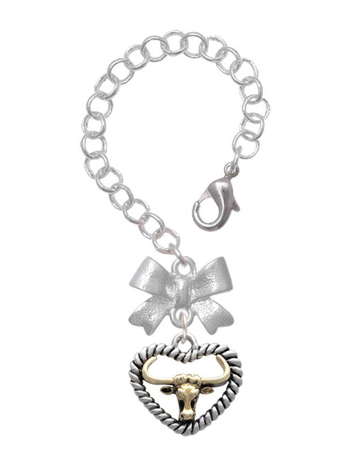 Gold-tone Longhorn in Rope Heart - Bow Charm Accessory for Tumblers and Thermal Cups