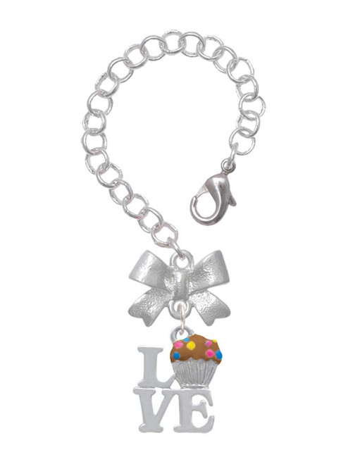 Silver Plated Love with Chocolate Cupcake - Bow Charm Accessory for Tumblers and Thermal Cups