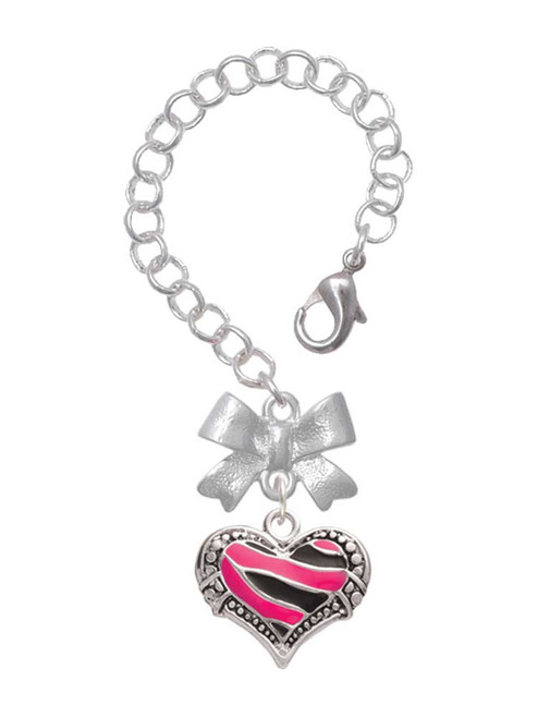 Silver Plated Hot Pink Tiger Print Heart - Bow Charm Accessory for Tumblers and Thermal Cups