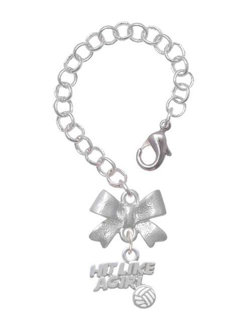 Silver Plated Hit Like a Girl with Enamel Volleyball - Bow Charm Accessory for Tumblers and Thermal Cups