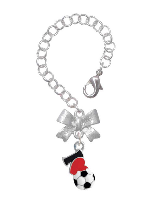 Silver Plated I love Soccer - Red Heart - Bow Charm Accessory for Tumblers and Thermal Cups