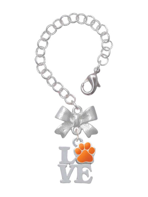 Silver Plated Love with Orange Paw - Bow Charm Accessory for Tumblers and Thermal Cups