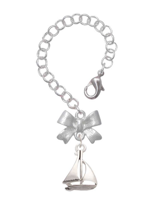 Silver Plated Antiqued Sailboat - Bow Charm Accessory for Tumblers and Thermal Cups