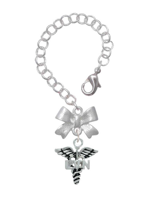 Silver Plated Nurse Caduceus - LVN - Bow Charm Accessory for Tumblers and Thermal Cups