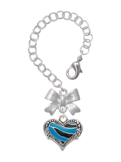Silver Plated Hot Blue Tiger Print Heart - Bow Charm Accessory for Tumblers and Thermal Cups