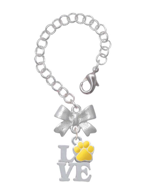 Silver Plated Love with Yellow Paw - Bow Charm Accessory for Tumblers and Thermal Cups