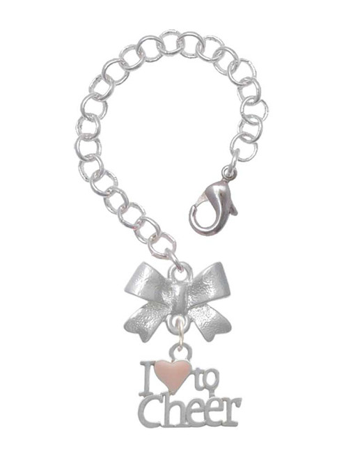 Silver Plated I love to Cheer with Pink Heart - Bow Charm Accessory for Tumblers and Thermal Cups