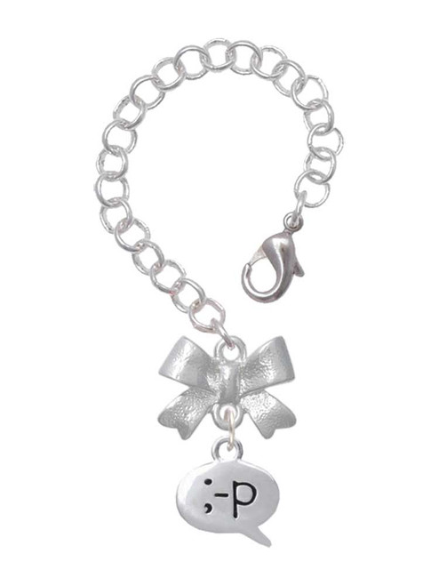 Silver Plated Emoticon :-P - Cheeky - Bow Charm Accessory for Tumblers and Thermal Cups