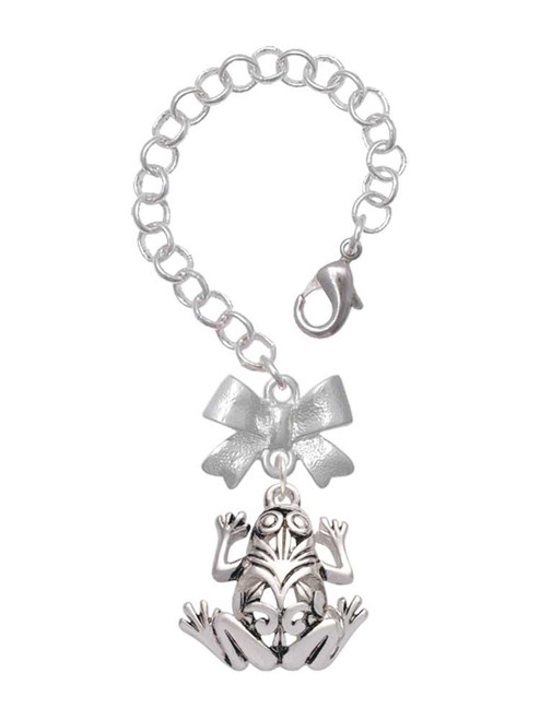 Silver Plated Large Filigree Frog - Bow Charm Accessory for Tumblers and Thermal Cups