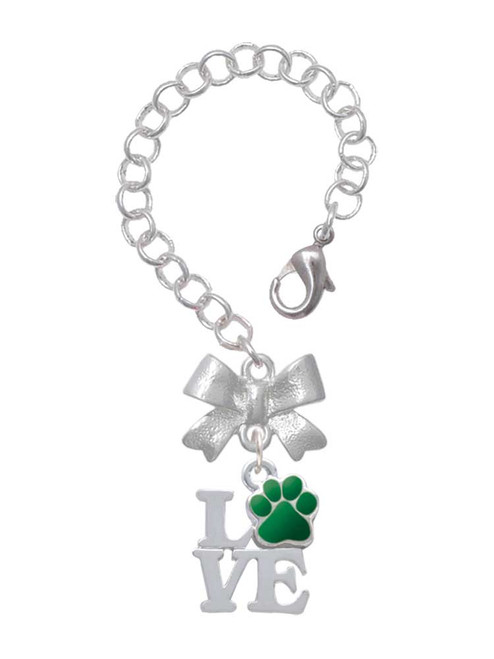 Silver Plated Love with Green Paw - Bow Charm Accessory for Tumblers and Thermal Cups