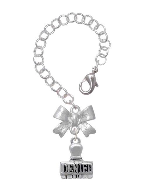Silver Plated 3-D ''Denied'' Stamp - Bow Charm Accessory for Tumblers and Thermal Cups