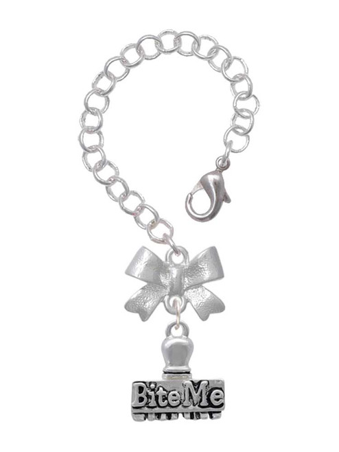 Silver Plated 3-D ''Bite Me'' Stamp - Bow Charm Accessory for Tumblers and Thermal Cups