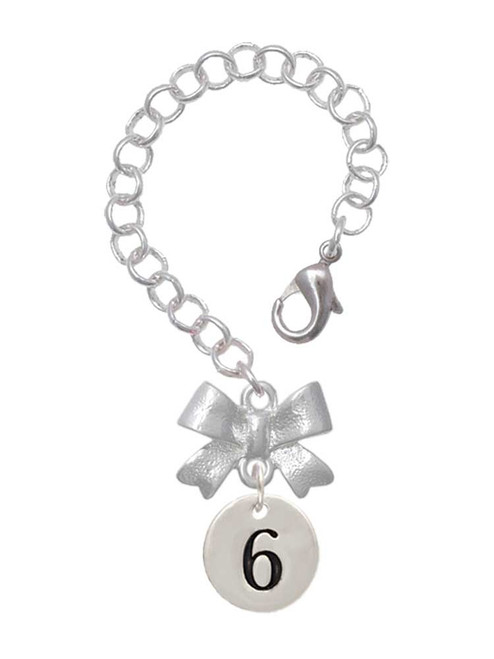 Silver Plated Disc Number - 6 - Bow Charm Accessory for Tumblers and Thermal Cups