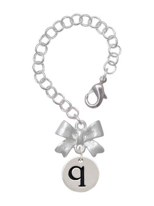 Silver Plated Disc Initial - q - Bow Charm Accessory for Tumblers and Thermal Cups