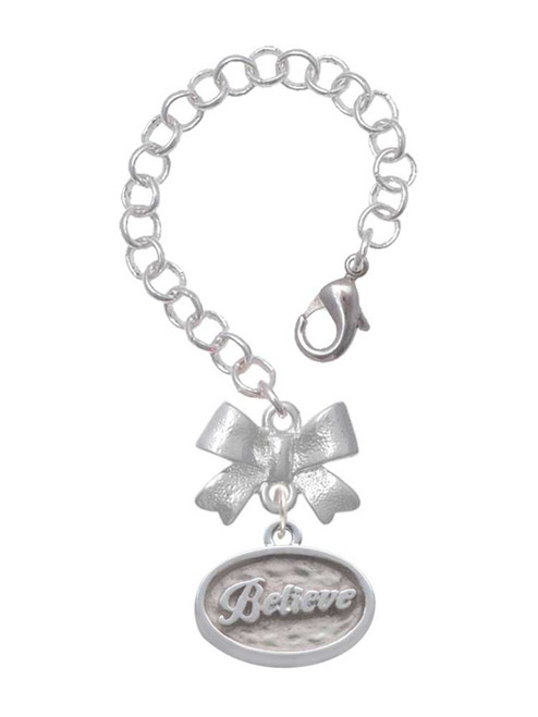Silver Plated Believe - Oval Seal - Bow Charm Accessory for Tumblers and Thermal Cups