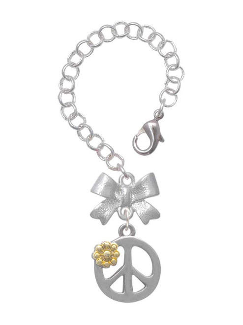 Two-tone Large Peace Sign with Daisy and Crystal - Bow Charm Accessory for Tumblers and Thermal Cups