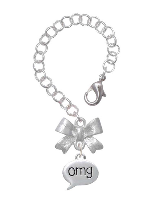 Silver Plated Text Chat - omg - Oh My God - Bow Charm Accessory for Tumblers and Thermal Cups