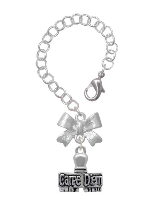 Silver Plated 3-D ''Carpe Diem'' Stamp - Bow Charm Accessory for Tumblers and Thermal Cups