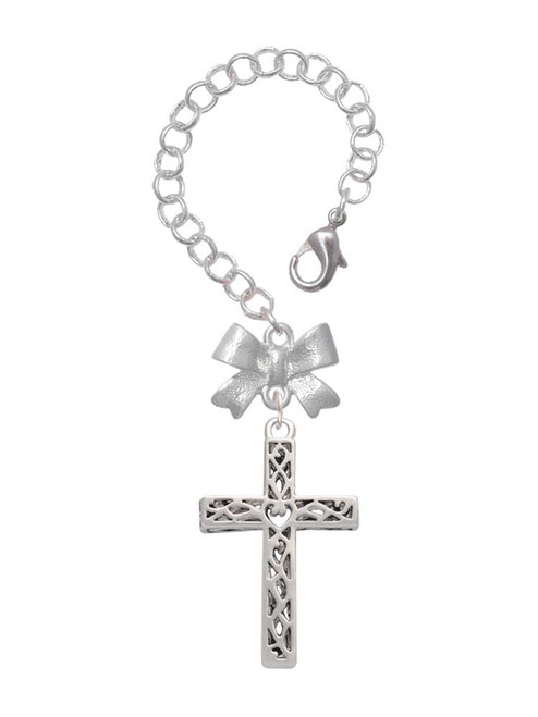 Silver Plated Large Celtic Vine Cross - Bow Charm Accessory for Tumblers and Thermal Cups