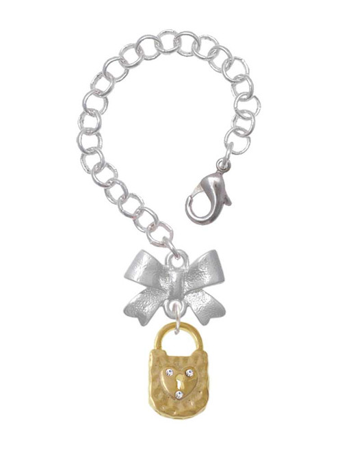 Gold-tone Hammered Lock with Heart Crystals - Bow Charm Accessory for Tumblers and Thermal Cups