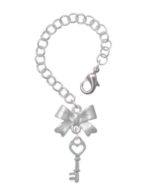 Silver Plated Open Heart Key - Bow Charm Accessory for Tumblers and Thermal Cups