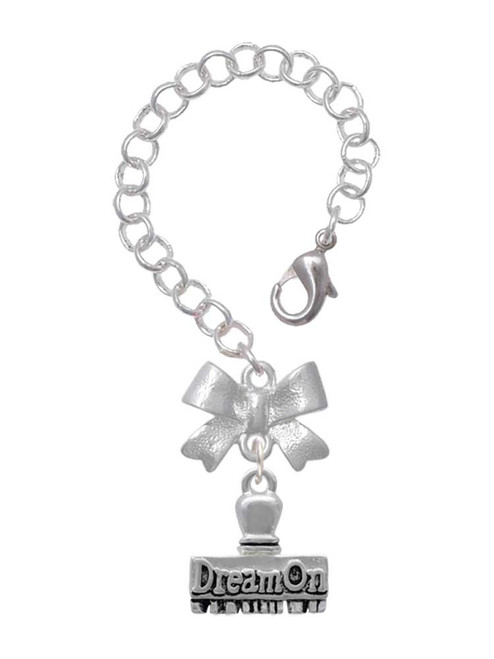 Silver Plated 3-D ''Dream On'' Stamp - Bow Charm Accessory for Tumblers and Thermal Cups