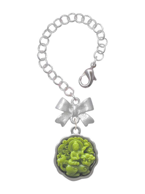 Resin Buddha in Silver-tone Frame - Bow Charm Accessory for Tumblers and Thermal Cups