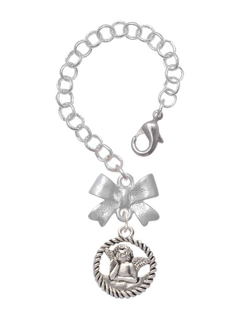 Silver Plated Raphael Angel in Rope Wreath - Bow Charm Accessory for Tumblers and Thermal Cups