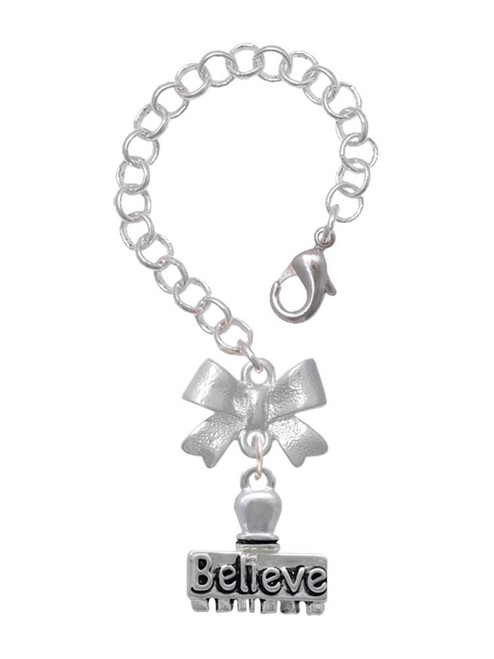 Silver Plated 3-D ''Believe'' Stamp - Bow Charm Accessory for Tumblers and Thermal Cups